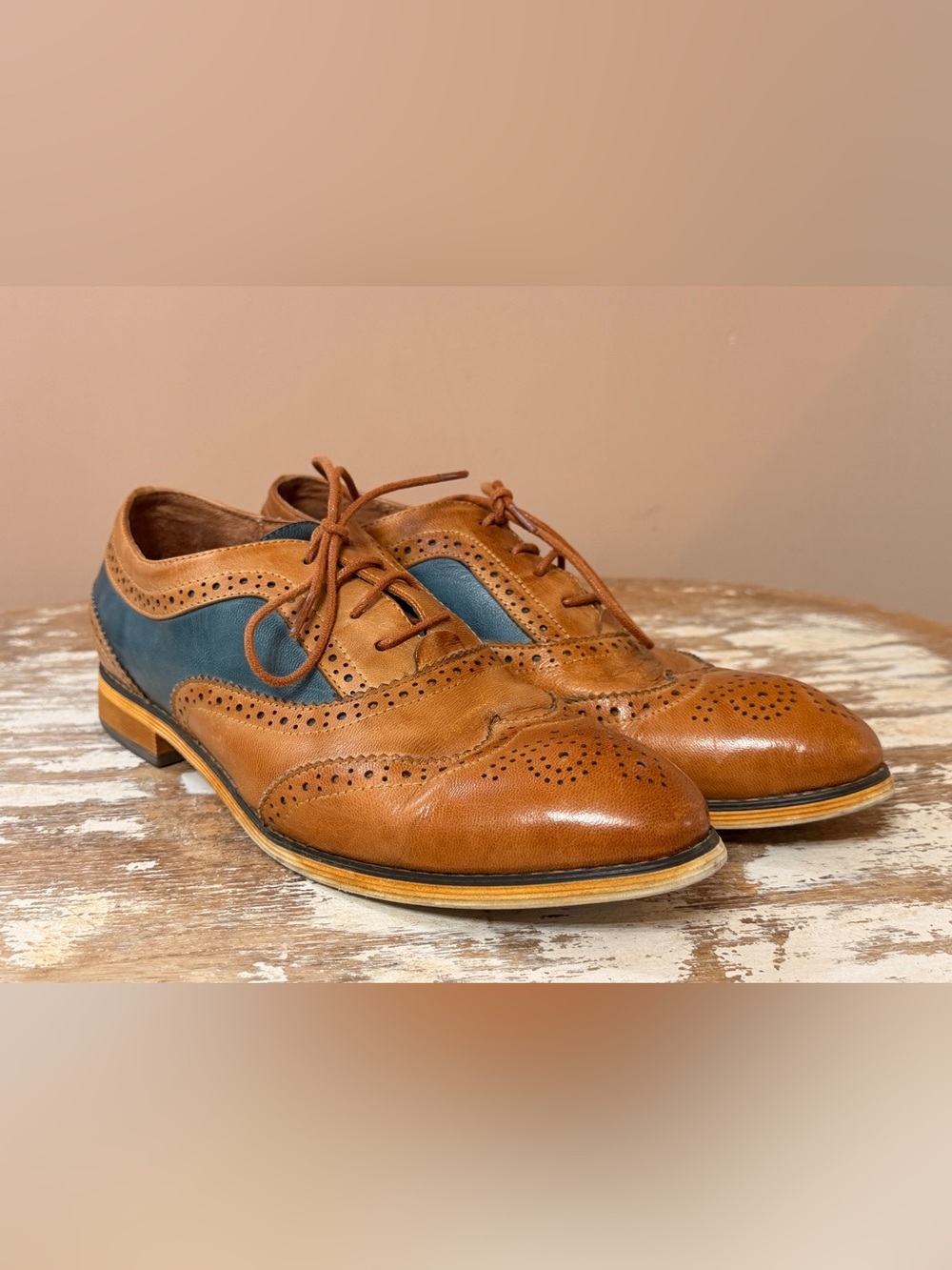 Mona flying Women's Wingtip Oxfords Ladies Lace-up Leather Brogue Shoes